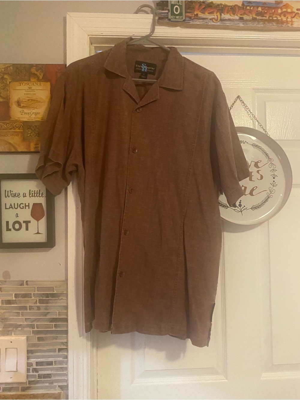 Steve Harvey Rustic maroon, Brown Short Sleeve Camp Shirt